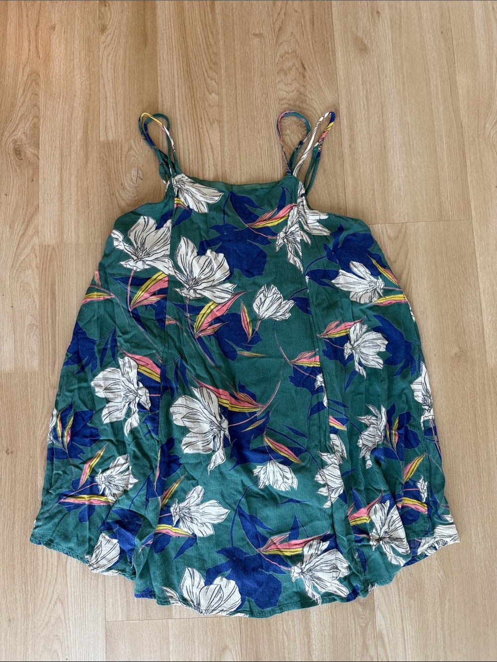 O'Neill Green Floral Spaghetti-Strap Mini Dress